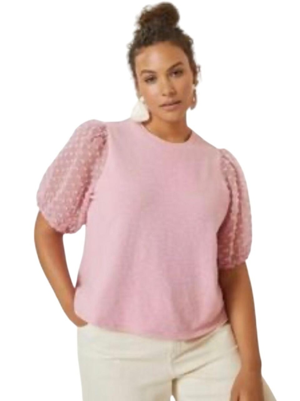 Anthropologie Maeve Women’s Pink Puff Sleeve Pullover Knit Top Small